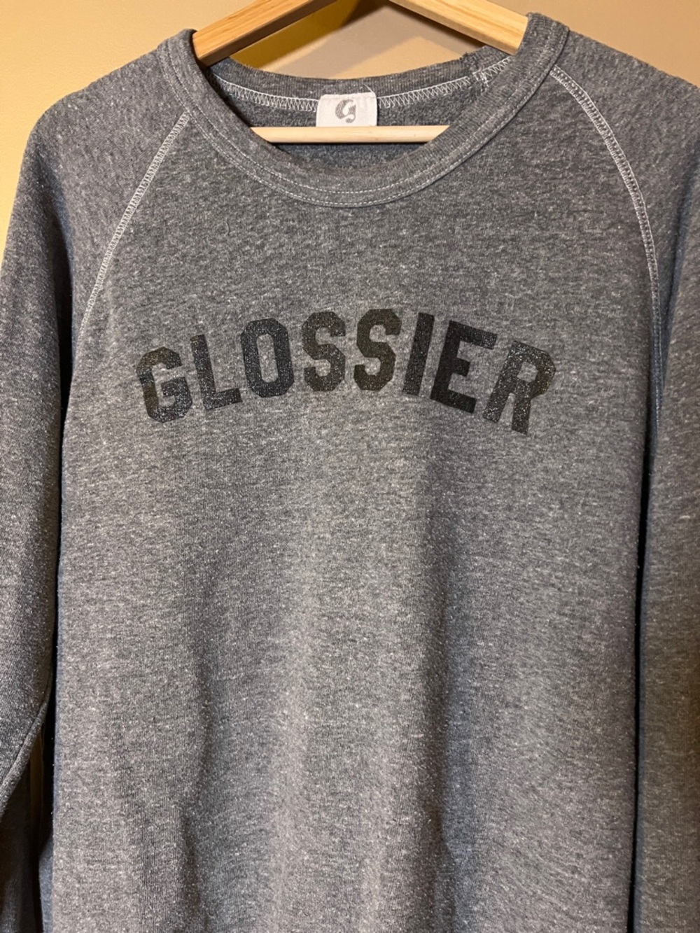 Glossier Distressed Charcoal Crew Neck Sweater Top Womens size XL